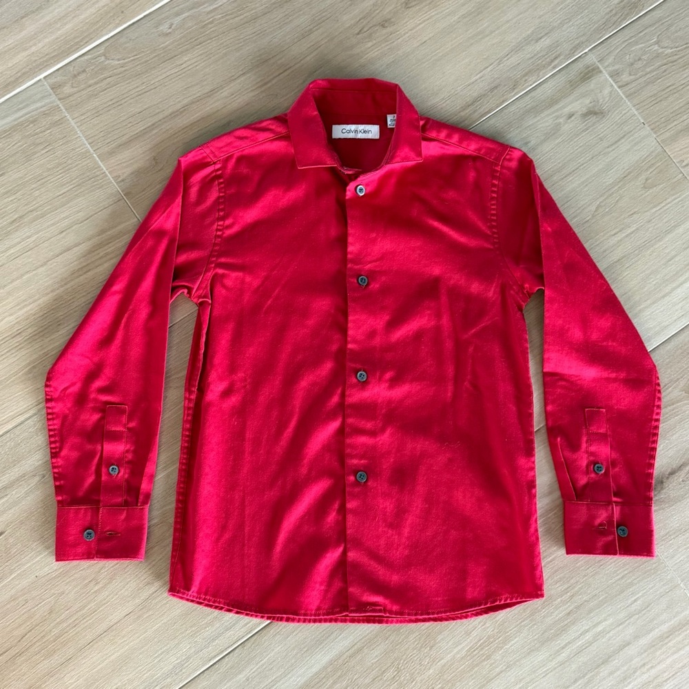 Calvin Klein Red Long Sleeve Dress Shirt